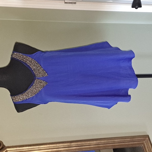 Kirra Beaded Peter Pan Collar Royal Blue Lightweight Retro Dressy Satin Tank - Picture 4 of 9